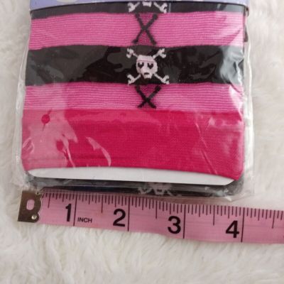 Claires Footless Tights Black And Pink Skull Crosbonesf Halloween Size S/M NOS