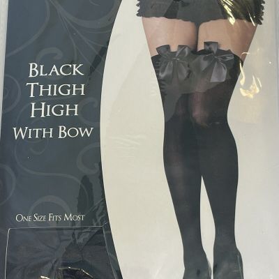 Black Thigh High Stockings W/ Bow Spirit Halloween Pantyhose Costume