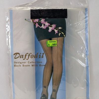 Vintage Panty Hose Tights Daffodil Fantasia Black Seams With Bows