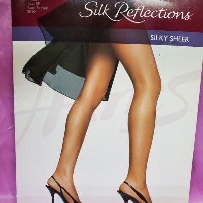 HANES Silk Reflections Silky Sheer Control Top Pantyhose Sz EF TOWN TAUPE