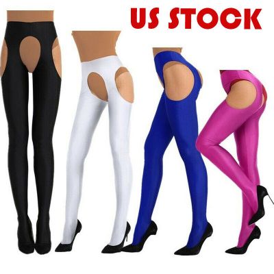 US_Women Open Crotch Long Stocking Pantyhose Full-foote Tights Stretchy Seamless
