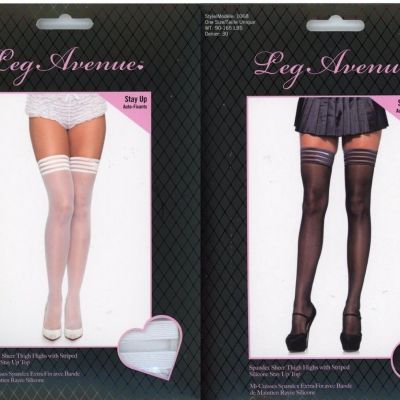 Sheer Thigh High Stay Up Stockings Stripe Silicone One Size Blk Wht Leg Ave 1068