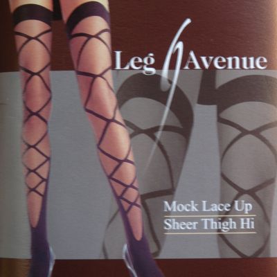 Leg Avenue Fashion Mock Lace-Up Sheer Black Thigh-High Stockings One Size