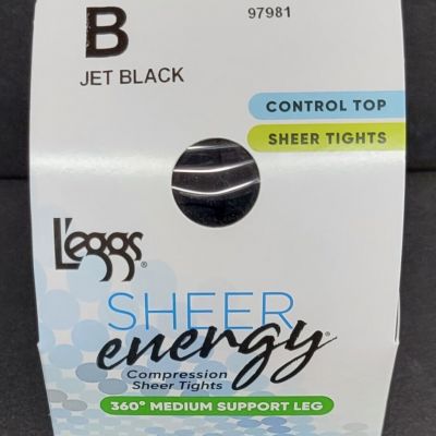 L'eggs Sheer Energy Women's Jet Black Tights Size B (5'1