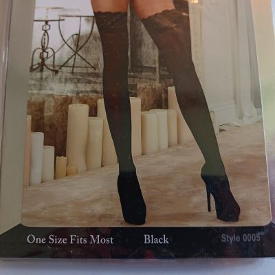 Dreamgirl Black Sheer Thigh High Stockings W/Stay Up Silicone Lace Top