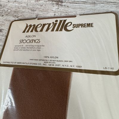 Merville Supreme AGILON STOCKING Hose D 9½-11 TALL *Palm* Reinforced Toe Vintage
