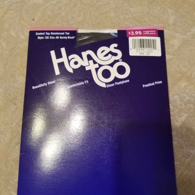 USA Hanes Too! Reinforced Toe Control Top Pantyhose 136 AB barely black