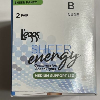 Leggs Sheer Energy Compression Sheer Tights Medium Support Leg B Nude 2 Pairs