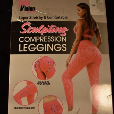 Compression Leggings Hot Pink yoga gym  booty lift textured active wear WOW Lg