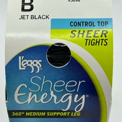 Leggs Sheer Energy Control Top Sheer Tights Jet Black Medium Support Leg Size B