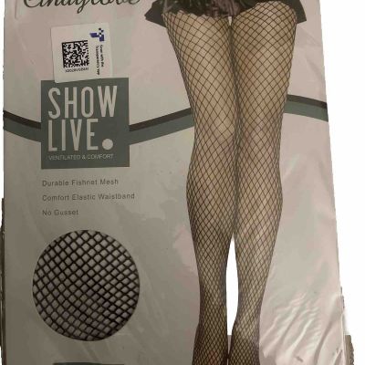 Cindylove Fishnet Classic Pantyhose Black Mesh Elastic Waistband S-M