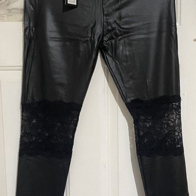 NEILIXIL Women's leather-type pants with black transparencies on both legs XL
