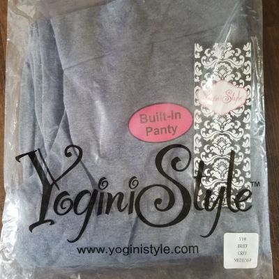 NEW Grey Yogini Style Yoga Legging Pants With Built In Brief Panty Size M Petite