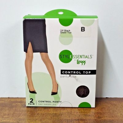 Off Black Sheer Toe Control Top Pantyhose, 2 Pair, Style Essentials, Legg, Sz B