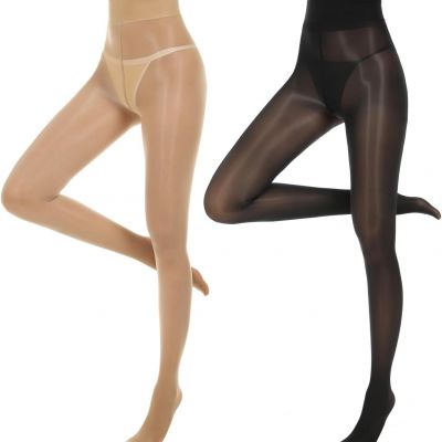 Yilanmy Shiny Pantyhose for Women 15D High Waist Sheer Tights Oil Shimmer Tights