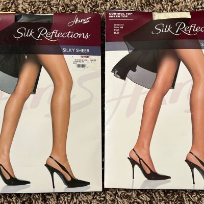Hanes Silk Reflections Navy Pantyhose Control Top Reinforced Toe Size AB