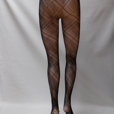 2 Pair Small/Med Openwork Plaid Pattern - Black Tights