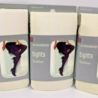 3 pr No Boundaries Fashion Tights - Openwork Stripe Pattern - M/T - Ivory