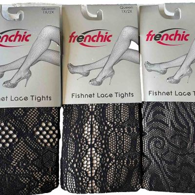 3 FRENCHIC Fishnet Lace Tights 1X/2X - Unopened 3 Different Designs Black Cute