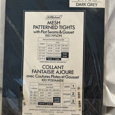 Vtg Lot/2 St Michael Pantyhose Large Patterned Tights Flat Seams & Gusset New