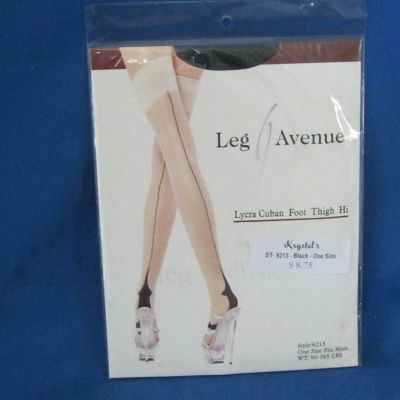 Leg Avenue Black Cuban Heel Thigh High Stocking #9213 Back Seam Sealed