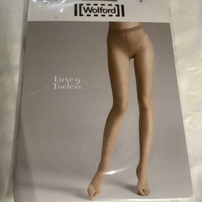 WOLFORD LUXE 9 TOELESS TIGHTS SAND Size: Small  Factory Sealed