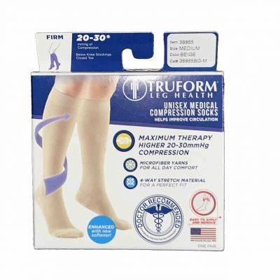 Truform 20-30 Below Knee Compression Stockings Closed Toe Socks Beige MEDIUM