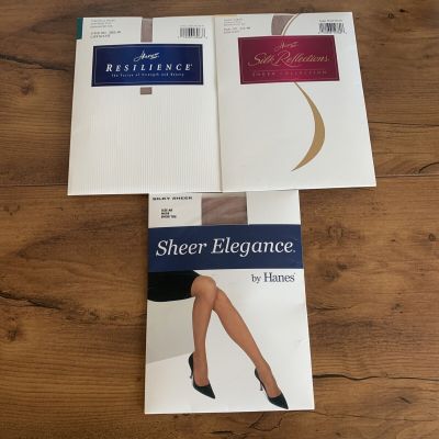 LOT 3 Hanes Silk Reflections Silky Resilience Sheer Elegance Pantyhose SIZE AB