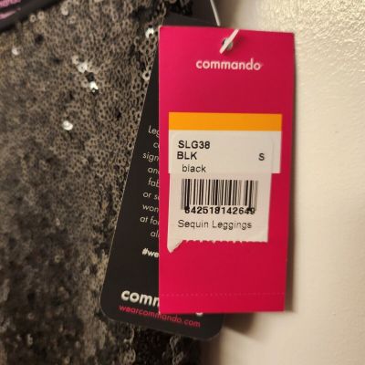 COMMANDO Black Shiny Sequin Covered LEGGINGS NWT-SMALL
