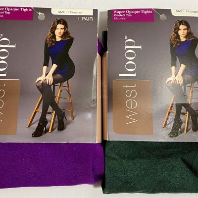 West Loop Super Opaque Tights Red  size L Control Top Mid Rise 2 Pairs