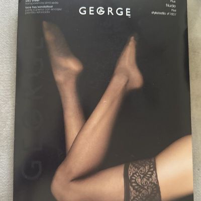 1 Pr.George Thigh High Legwear Silky Sheer Lace Top Stockings Nude Plus Size NEW