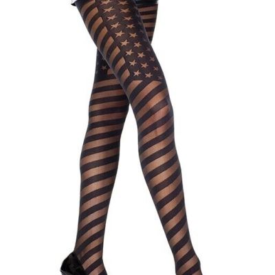 Black Sheer Stars and Stripes 4th of July Spandex Pantyhose Tights