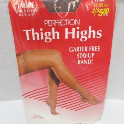 Vintage Perfection Thigh High Stockings Taupe Shoe Size 8.5 - 11  Sandalfoot