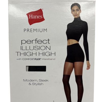 Hanes Pantyhose Tights Premium Perfect Illusion Thigh High Tummy Control Black S
