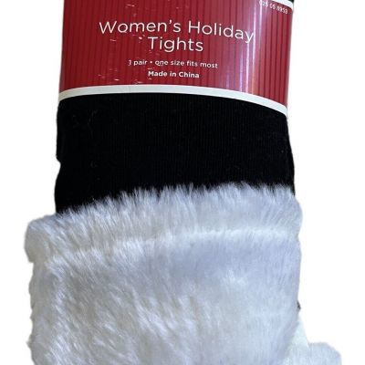 Tights Footless Fur Cuff Black Holiday One Size Most Women's New