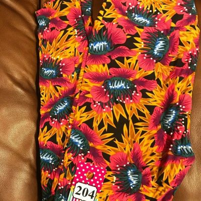 Lularoe TC Womens Leggings Bright Pink/Yellow on Black Floral Pattern NBW