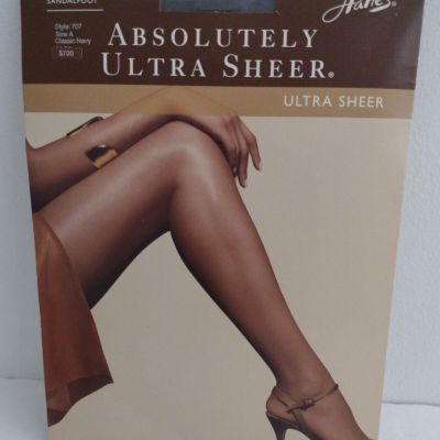 Hanes Pantyhose Navy Blue Control Top Sheer Sandalfoot Size A -4'11