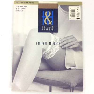 Hillard Hanson Thigh High Stockings Medium Tall Light Beige Lace Top Sandalfoot