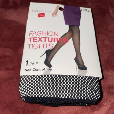 Hanes Style Essentials Fashion Textured Tights Fishnet Black 1 Pair Size L/XL