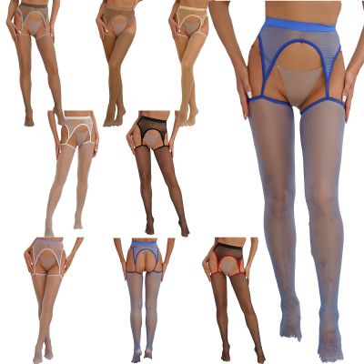 Women Suspender Tights Glossy Stockings Sheer Garter Belt Crotchless Pantyhose
