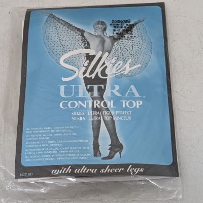 Silkies Ultra Control Top w/ Sheer Legs Medium Jet Black 030208 Vintage New