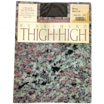 Berkshire Matte Opaque Thigh High Stockings Size CD Large Brown Lace Pattern Top