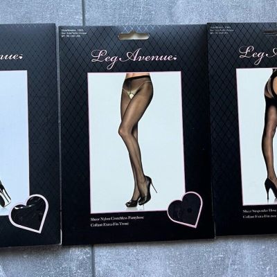 Leg Avenue Set Of 3 Pairs Of Pantyhose 90-160 LBS One Size Fits Most NEW Black