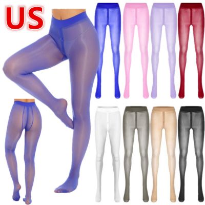 US Women's 8D Nylon Glossy Pantyhose Zipper Crotch Stocking Tights Bodystocking