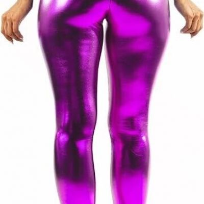 Women's LEGGINGS Metallic Shiny High Waist Faux Leather Footless Party Clubwear