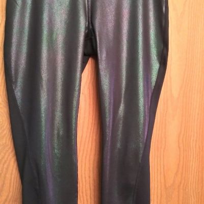 Women's Xersion Activewear Shiny Front/ Dark Blue Back LARGE Leggings Pre-Owned