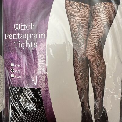 Witch Pentagram Fishnet Tights Women’s Pentagram Pattern Medium/Large Size - New