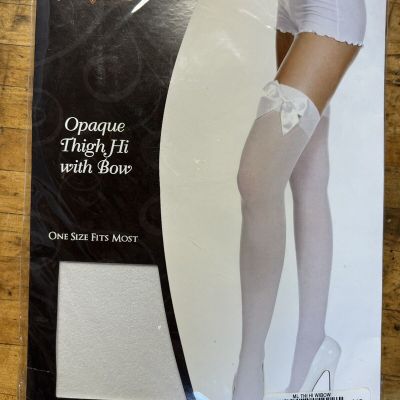 Spirit Tights | White Opaque Thigh Hi with Bows | Womens One Size NIP MZ4