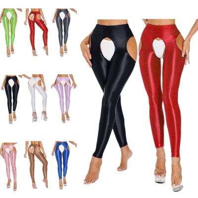 US Sexy Women Hollow Out Underpants Glossy Shiny Tights Tummy Control Underwear