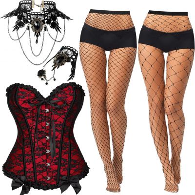 5 Pieces Halloween Vampire Accessories Set Costume Women Fishnet Stockings Thigh